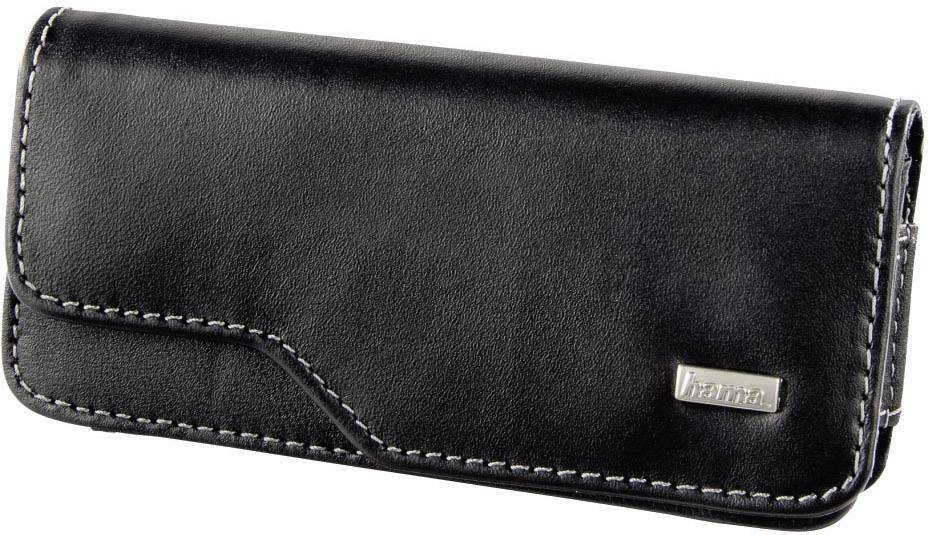 Hama Life Größe 2 - Echtleder Handytasche mit Gürtelclip und Magnetverschluss Backcover Schwarz 91421