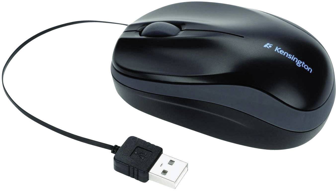 Kensington Pro Fit™ Retractable Maus USB Optisch Schwarz 3 Tasten 1000 dpi Kabeleinzug, Spritzwassergeschützt