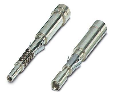 Metallische Steckverbinder mit Federmechanismus, möglicherweise für industrielle Anwendungen oder elektrische Verbindungen geeignet.