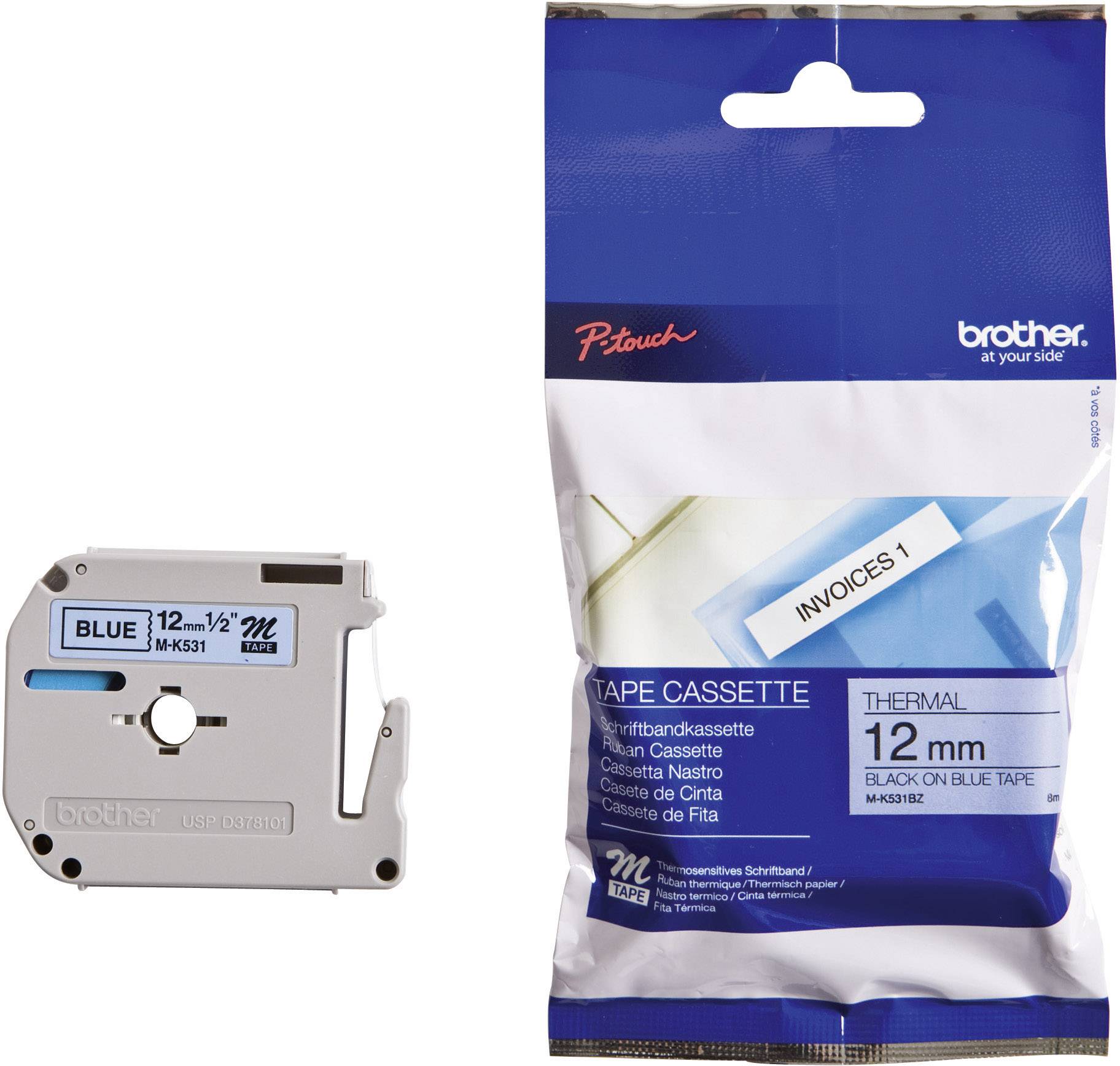 Brother Schriftband M M-K531 Bandfarbe: Blau Schriftfarbe:Schwarz 12mm 8m
