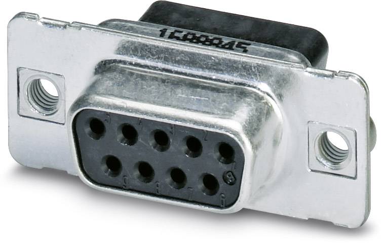 Ein DB9-Stecker mit weiblichen Anschlüssen für serielle Kommunikation verwendet. Metallgehäuse mit neun öffnungen in zwei Reihen.