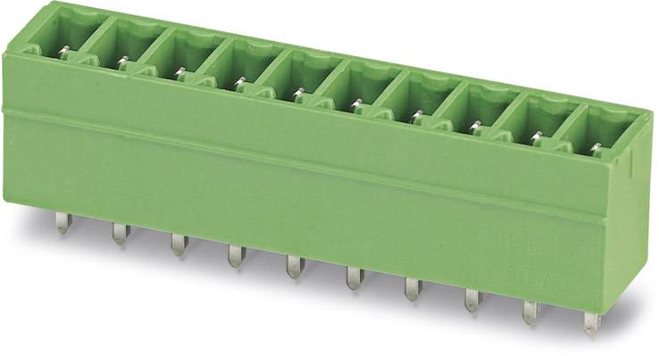Grüner Steckverbinder mit zehn Pins, geeignet für Leiterplatten.