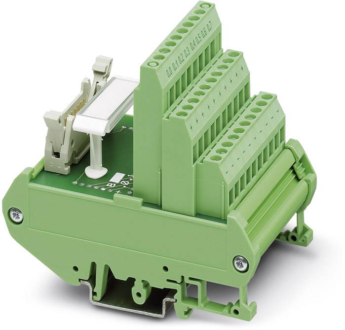 Grünes elektrisches Klemmengehäuse mit mehreren geschlossenen Anschlüssen, geeignet für Leiterplattenmontage in elektronischen Anwendungen.