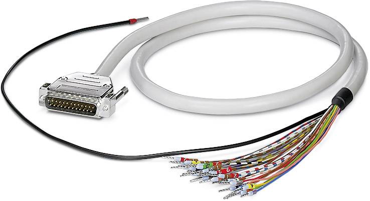 Ein Kabelbaum mit einem mehrpoligen Stecker und mehreren farbigen, offenliegenden Drähten. Eignet sich für elektronische Verbindungen.