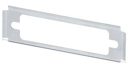 Metallblende für ein Patchpanel, rechteckig mit ovalen Öffnungen an den Enden zur Befestigung in einem Rack-System.