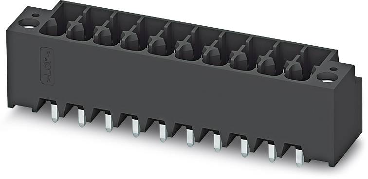 Ein rechteckiger schwarzer Steckverbinder mit zehn Pins und Einstecköffnungen, zur Verwendung in elektronischen Schaltungen.