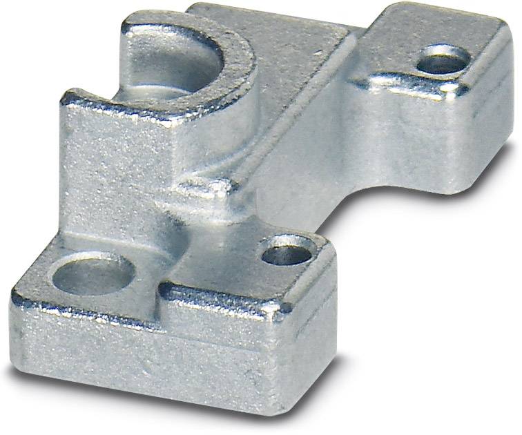 Metallteil mit mehreren Bohrungen und Erhebungen, möglicherweise ein Maschinenteil.