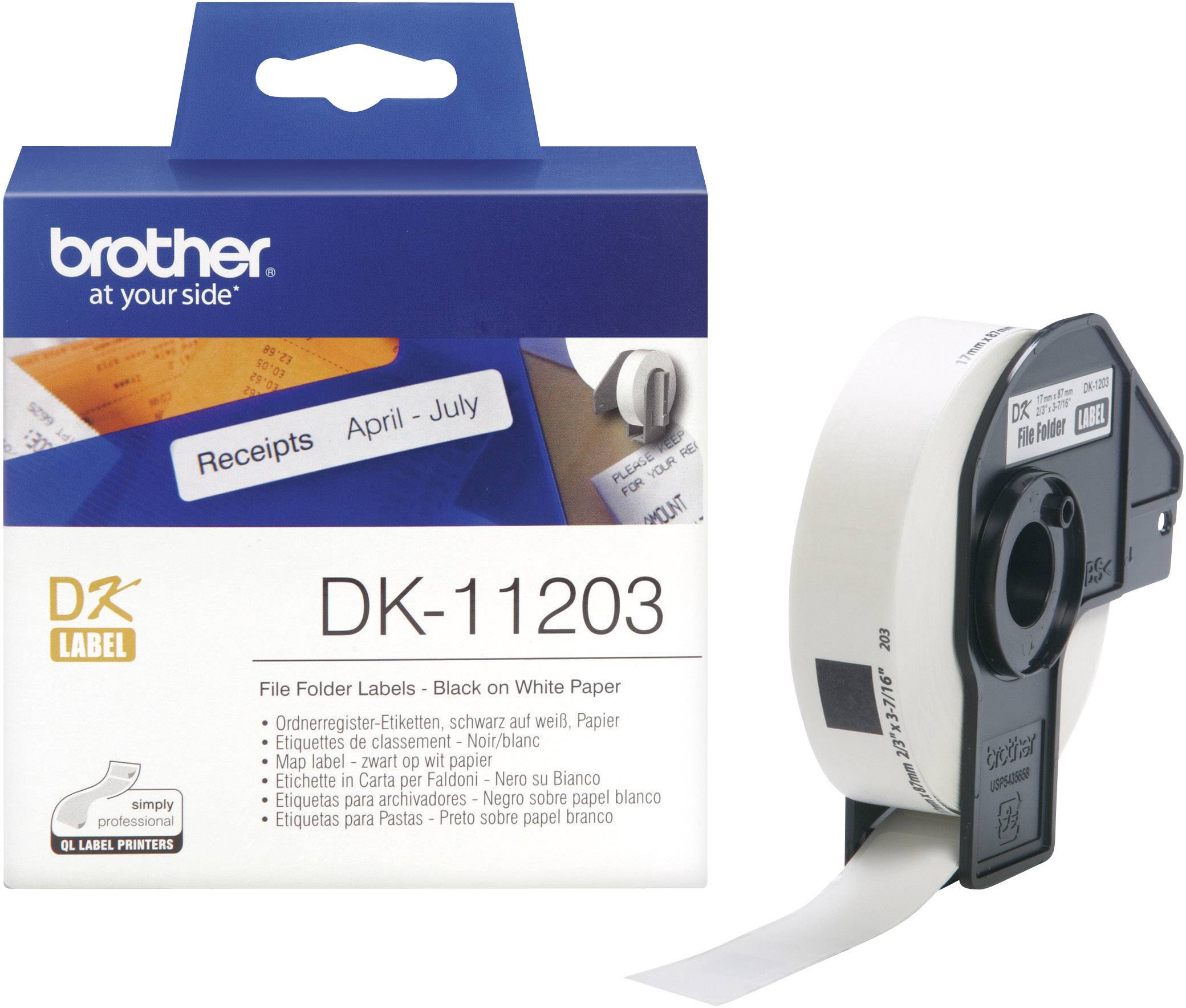 Brother DK-11203 Etiketten Rolle 17 x 87mm Papier Weiß 300 St. Permanent haftend DK11203 Ordnerregister-Etiketten