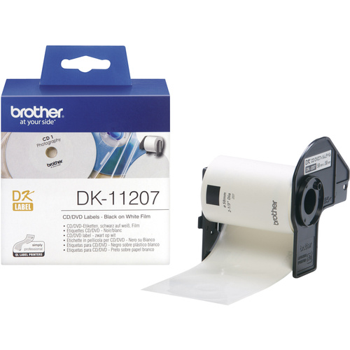 Brother DK-11207 Rouleau d'étiquettes Ø 58 mm film blanc 100 pc(s) fixation permanente DK11207 Etiquette pour CD, Etiquette pour