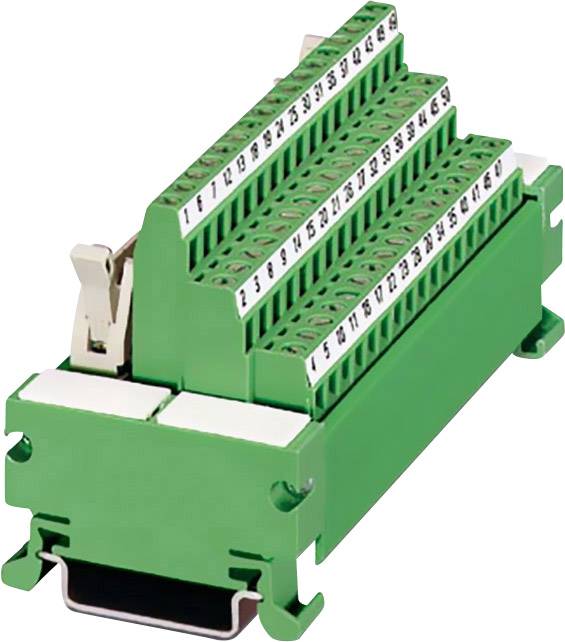 Grüner elektrischer Steckverbinder mit mehreren nummerierten Anschlüssen auf drei Ebenen.