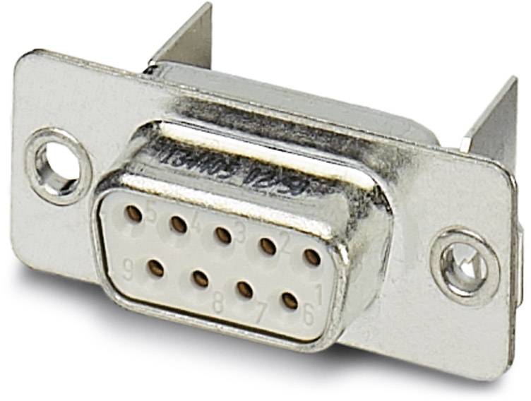 Metallischer weiblicher D-Sub-Stecker mit 9 Pins, typischerweise für serielle Schnittstellenverbindungen verwendet.