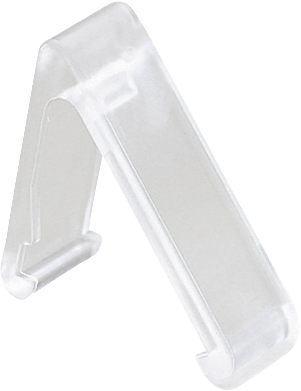 Ein transparenter Kunststoffhalter in A-Form, vermutlich zur Unterstützung von Gegenständen wie Schildern oder Karten.