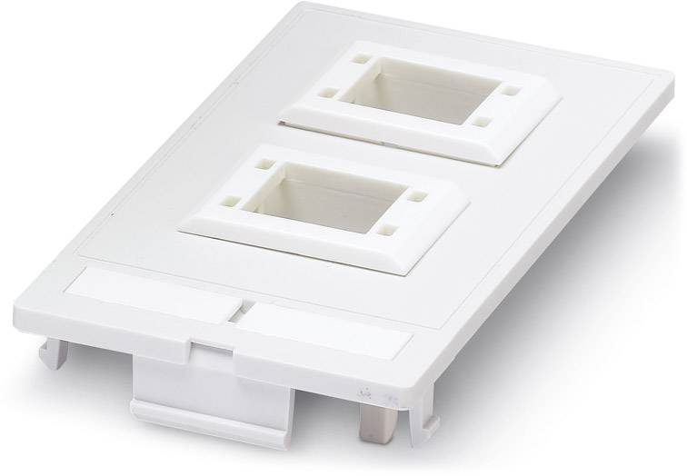 Weiße Kunststoffabdeckung mit zwei rechteckigen Aussparungen zur Befestigung elektronischer Komponenten in einem Gehäuse.