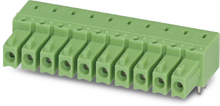 Grüne elektrische Steckklemme mit zehn Anschlüssen, zur Verbindung von Leitungen in elektrischen Schaltungen verwendet.