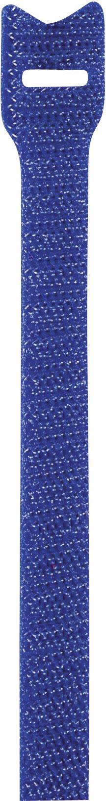 Ein blaues Klettband, das verwendet wird, um Kabel oder andere kleine Gegenstände zusammenzubinden und zu organisieren.
