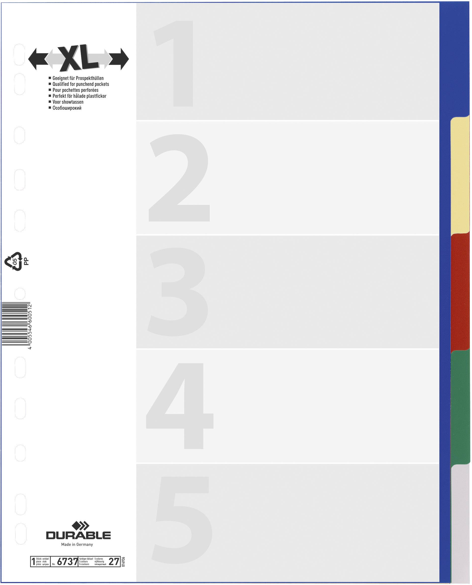 Durable Register Teilung 5 Blatt/Überbreite