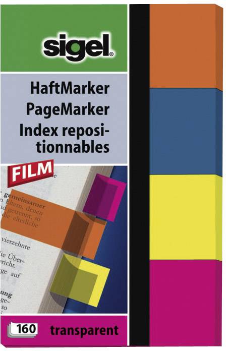 Sigel 80 mm x 50 mm Orange, Blau, Gelb, Rosa 160 Blatt