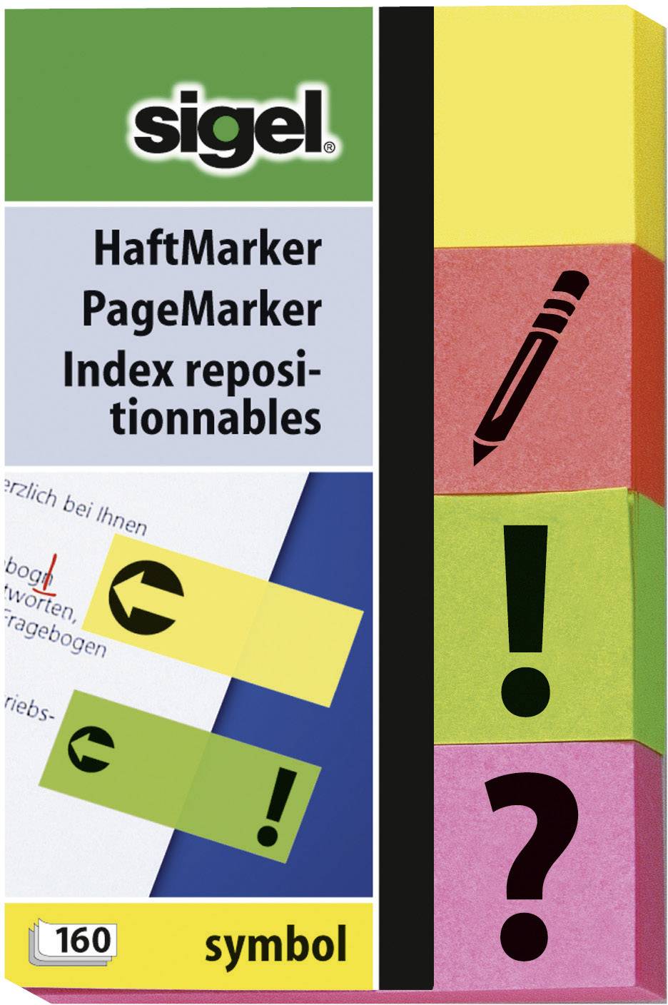 Haftmarker Symbol gelb, rot, grün, rosa, 160 Blatt