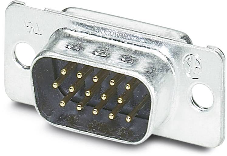 Ein silberner, rechteckiger Stecker mit neun goldenen Pins, typisch für serielle Anschlüsse, auf weißem Hintergrund.