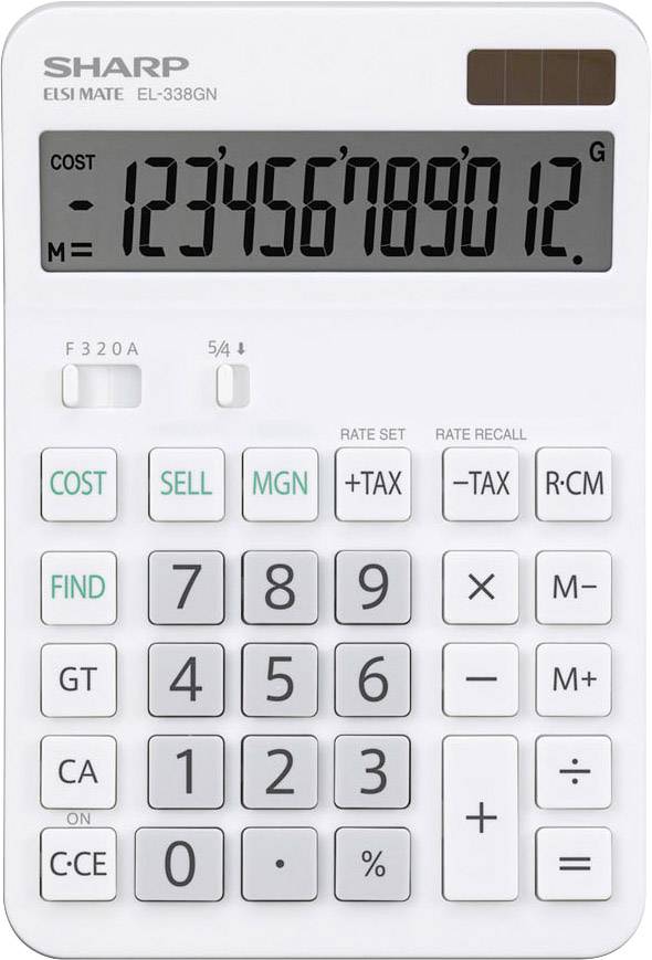 Sharp EL-338 GN Tischrechner Weiß Display (Stellen): 12 solarbetrieben, batteriebetrieben (B x H x T) 135 x 17 x 200 mm
