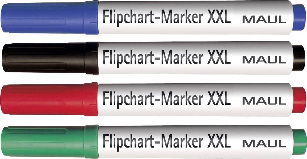 Maul 6383899 Flipchartmarker XXL Keilspitze 3 - 6 mm Blau, Schwarz, Rot, Grün 4 St.