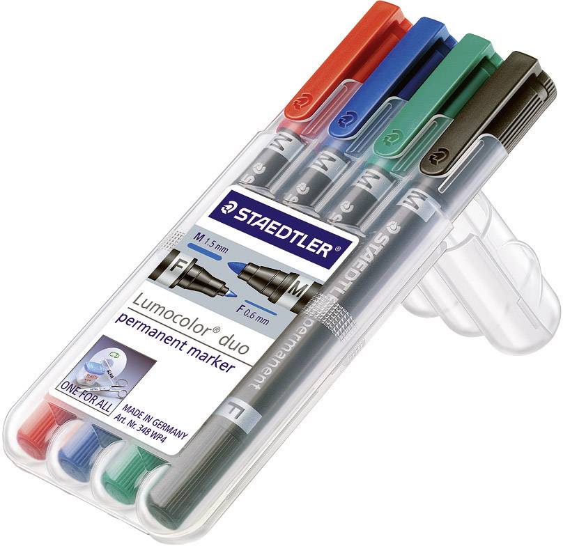 Staedtler Lumocolor duo 348 WP4 Permanentmarker Rot, Blau, Grün, Schwarz wasserfest: Ja