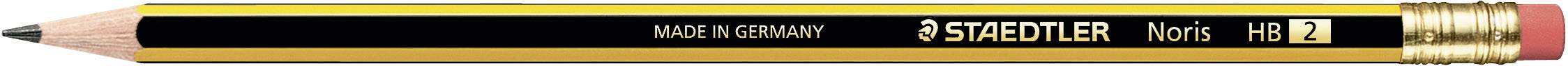 Gelber Bleistift mit schwarzem Streifen und der Aufschrift 'STAEDTLER Noris HB 2'.