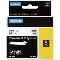 DYMO Schriftband IND RHINO 18508 Polyester Bandfarbe: Transparent Schriftfarbe:Schwarz 9mm 5.5m DYMO Schriftband IND RHINO 18508 Polyester Bandfarbe: Transparent Schriftfarbe:Schwarz 9mm 5.5m