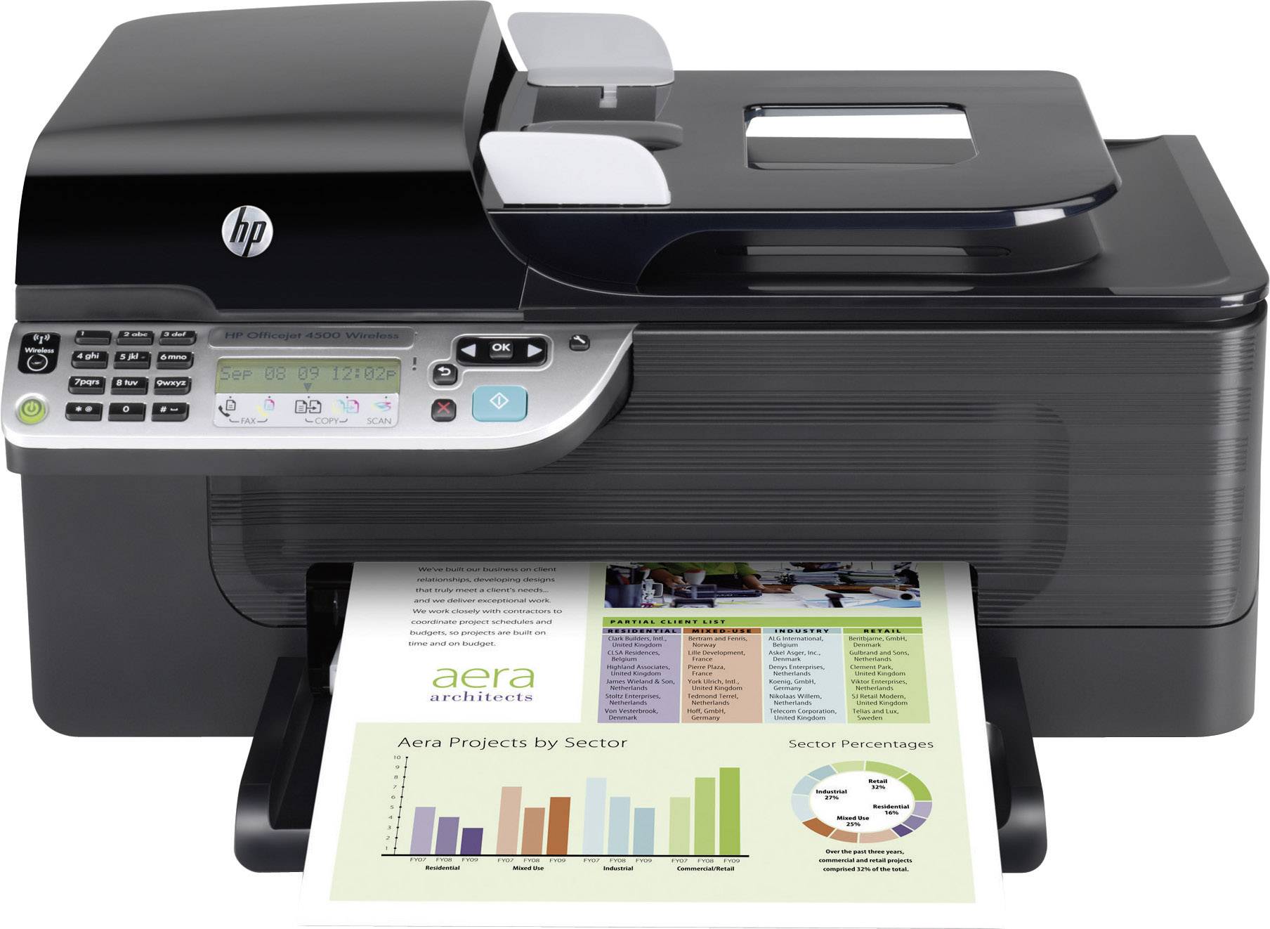 HP Officejet 4500 Wireless Farb Tintenstrahl Multifunktionsdrucker A4 Drucker, Scanner, Kopierer, Fax WLAN, ADF
