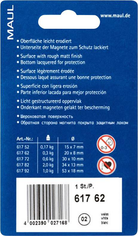 Maul Magnet MAULpro (Ø x H) 20 mm x 8 mm rund, Facettrand Weiß 6 St. 6176202