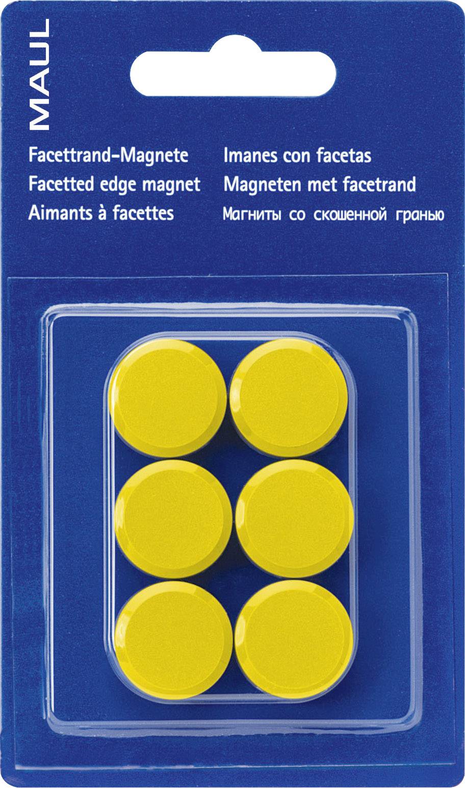 Maul Magnet MAULpro (Ø x H) 20 mm x 8 mm rund, Facettrand Gelb 6 St. 6176213