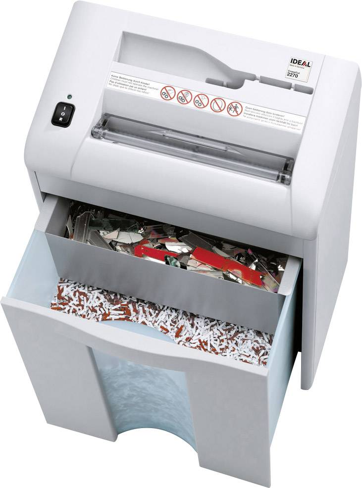 Ideal Office 2270 Aktenvernichter 11 Blatt Streifenschnitt 4mm P-2 20l Vernichtet auch Büroklammern, CDs, DVDs, Heftklammern