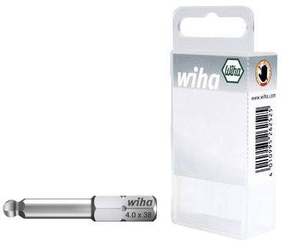 Bohrkopf von Wiha, Größe 4.0 x 38, neben einer transparenten Verpackung mit Wiha-Logo.