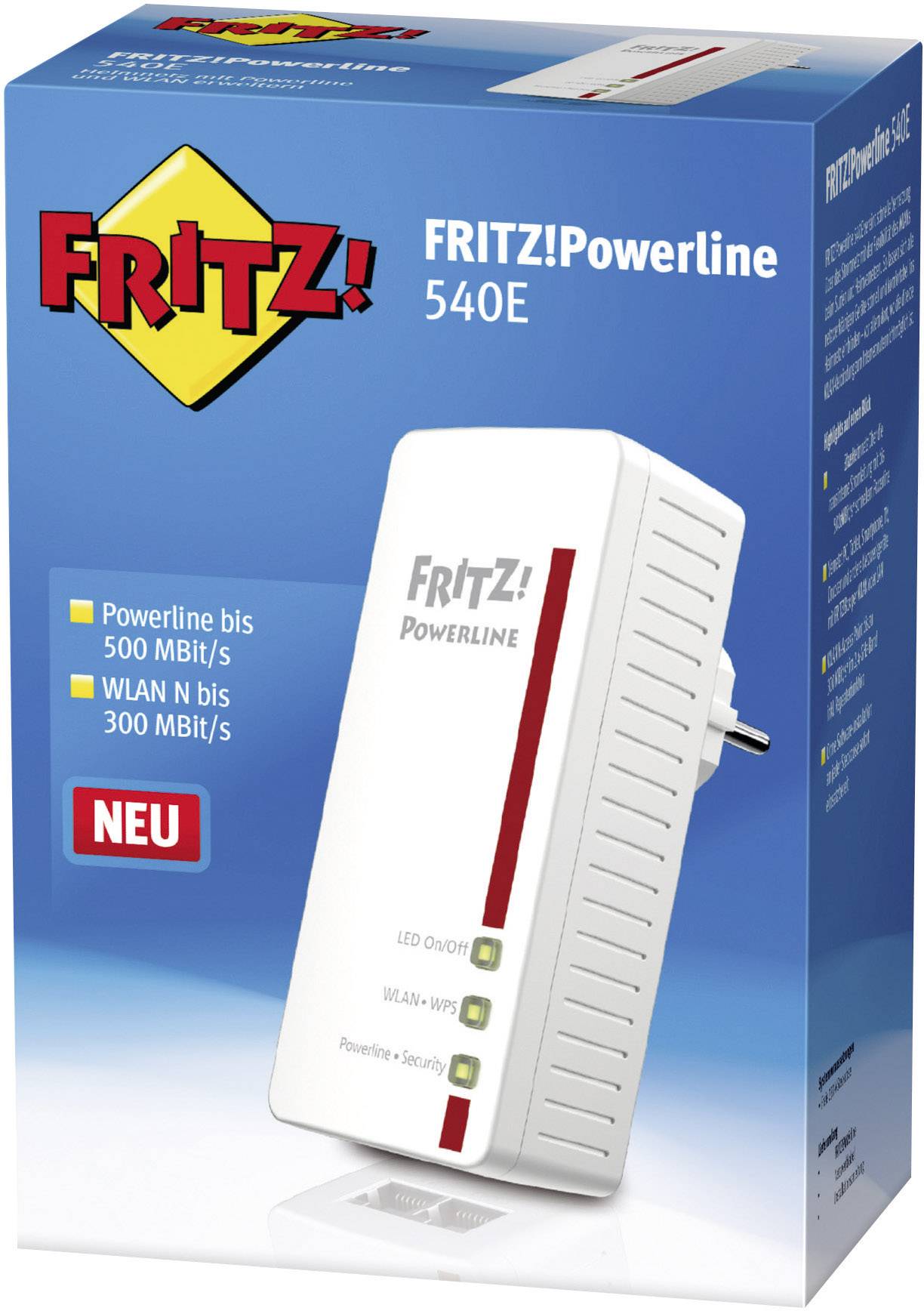 AVM FRITZ!Powerline 540E WLAN Powerline WLAN Einzel Adapter 500 MBit/s
