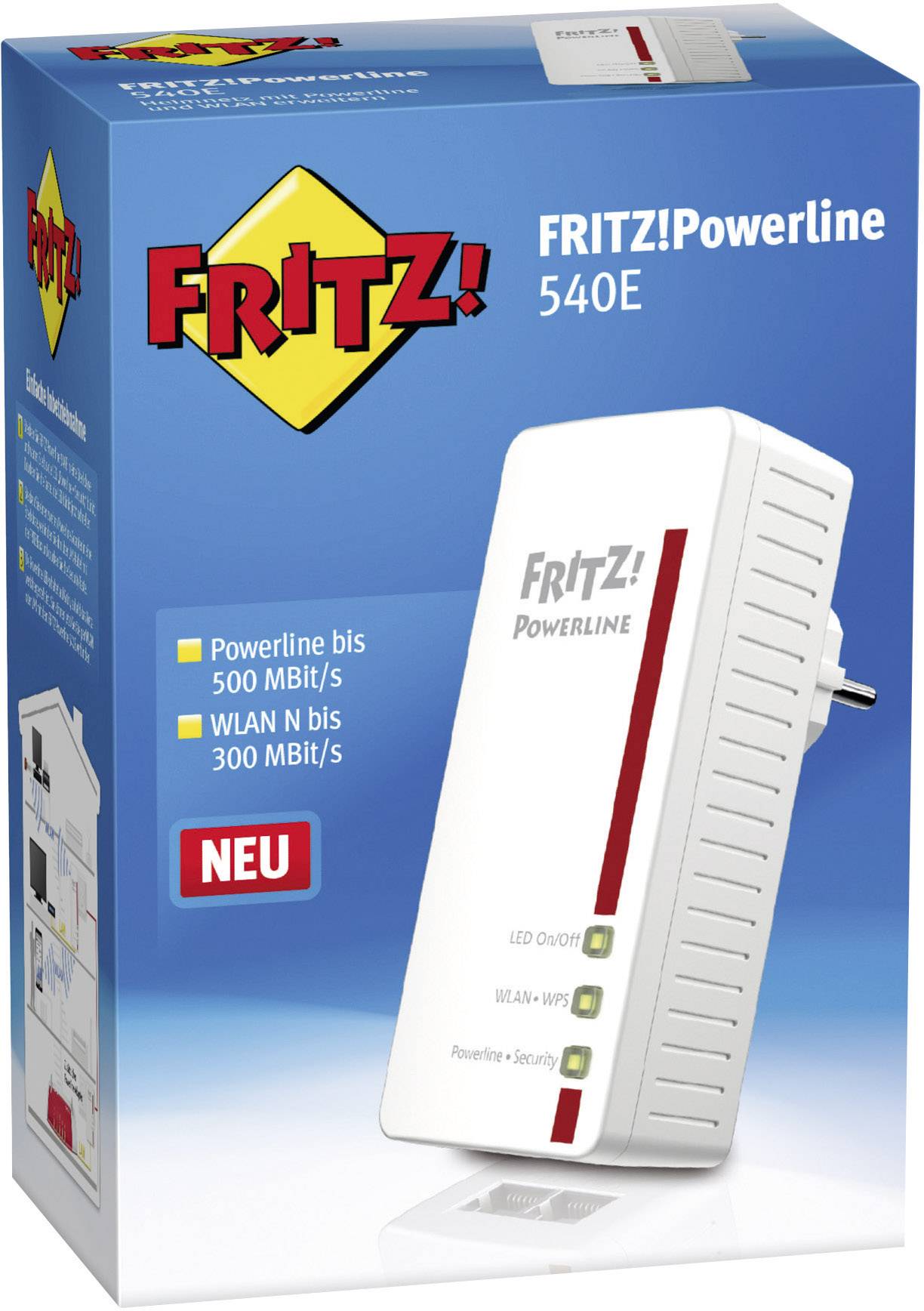 AVM FRITZ!Powerline 540E WLAN Powerline WLAN Einzel Adapter 500 MBit/s