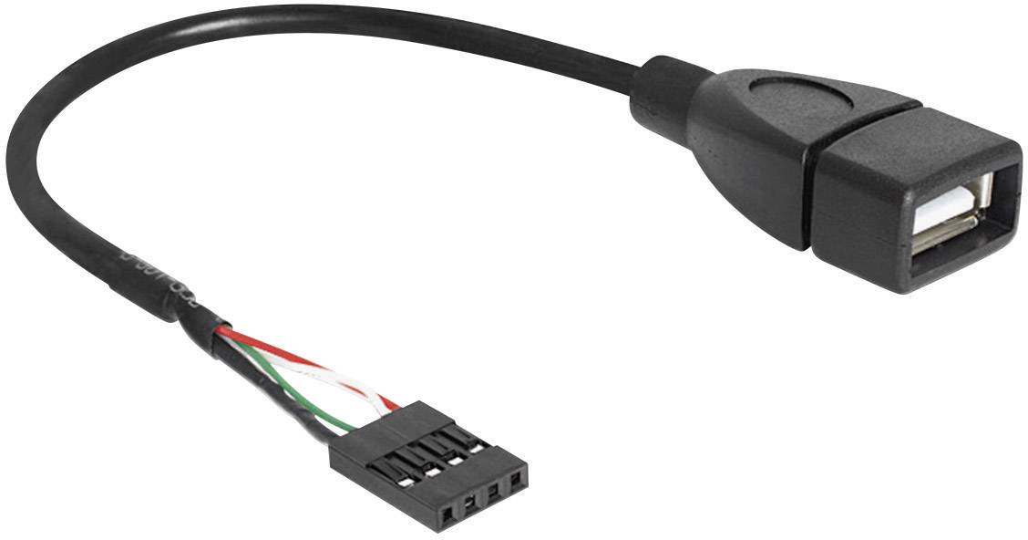 Delock USB-Kabel USB 2.0 Pfostenstecker 4pol., USB-A Buchse 0.20 m Schwarz UL-zertifiziert 83291