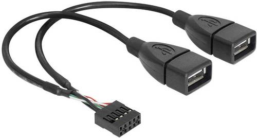Delock USB-Kabel USB 2.0 Pfostenstecker 8pol., USB-A Buchse 0.20 m Schwarz UL-zertifiziert 83292