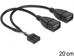 Dual-USB-Kabel, 20 cm lang, mit einem 9-poligen Anschluss auf der einen Seite und zwei USB-Anschlüssen auf der anderen.