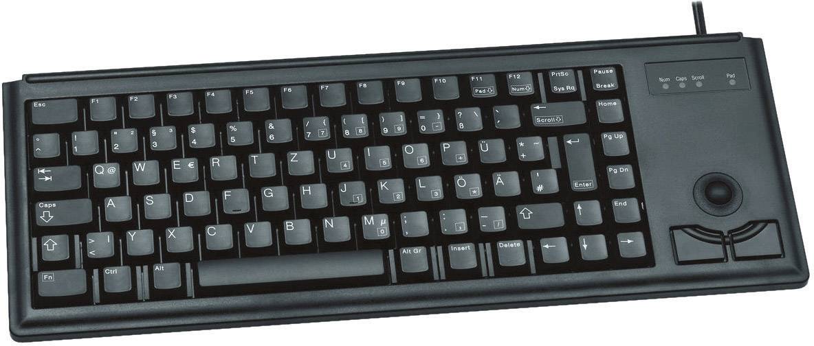 CHERRY Compact-Keyboard G84-4400 USB Tastatur Deutsch, QWERTZ Schwarz Integrierter Trackball, Maustasten, 19" Anwendungen