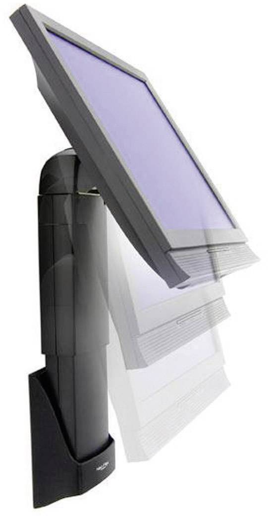 Ein Monitor auf einem verstellbaren Arm, der in verschiedenen Höhenpositionen gezeigt wird, um Flexibilität bei der Anzeige zu demonstrieren.