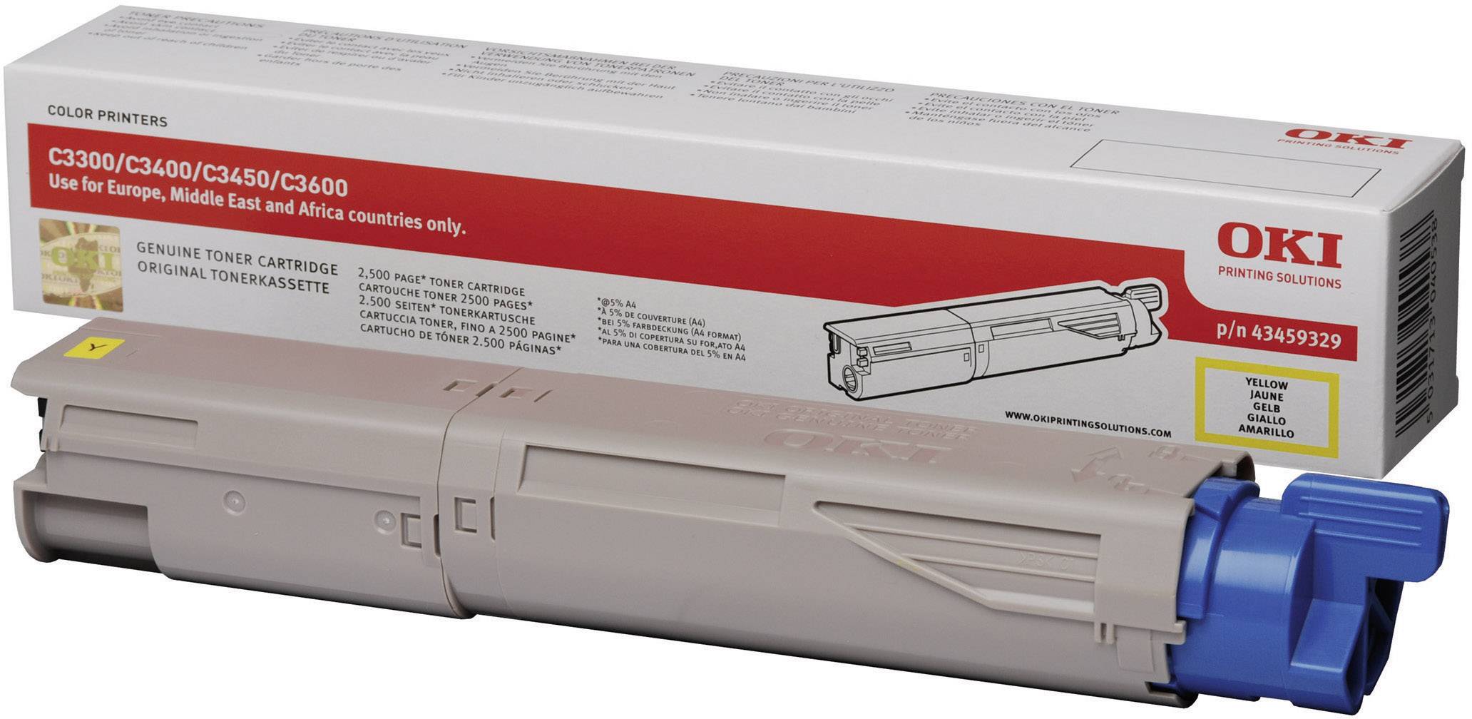 OKI 43459329 Tonerkassette Gelb 2500 Seiten Toner Original C3300 C3400 C3450 C3600