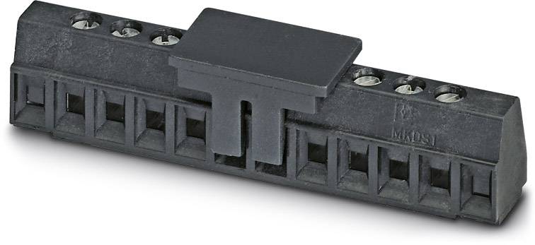 Ein schwarzer elektrischer Klemmenblock mit mehreren Anschlüssen, verwendet in elektrischen Installationen zur sicheren Verbindung von Kabeln.