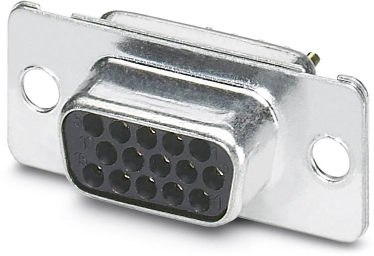 Ein D-Sub-Steckverbinder mit 15 Pins, üblich für den Anschluss von Monitoren an Computer. Silberfarbenes Metallgehäuse.