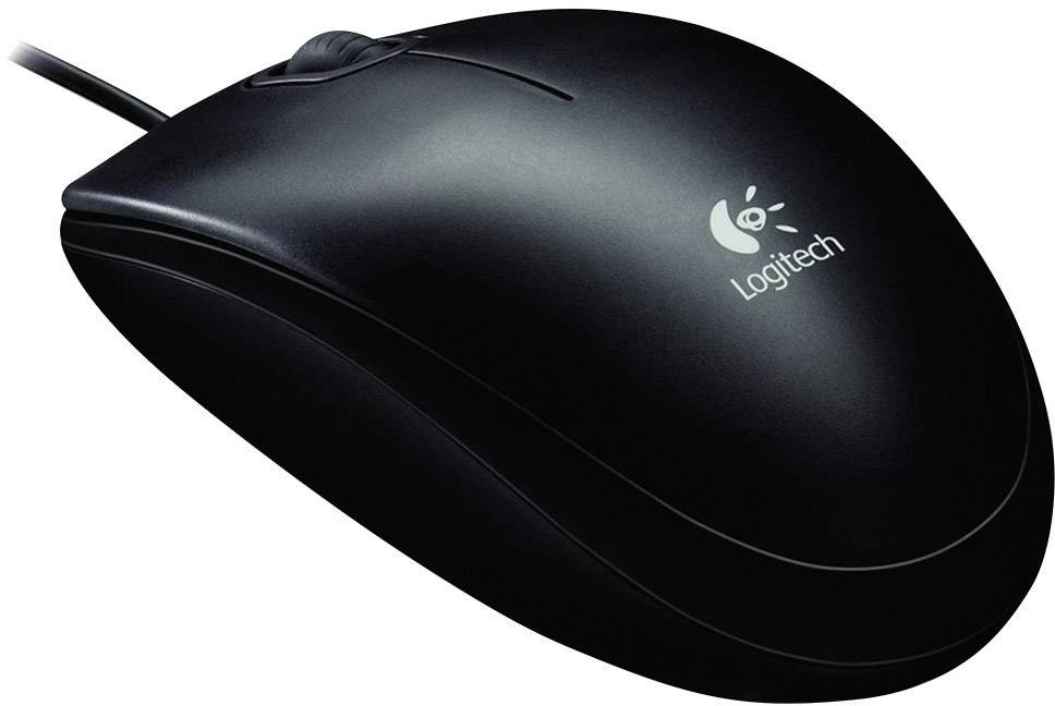 Schwarze kabelgebundene Computermaus von Logitech.