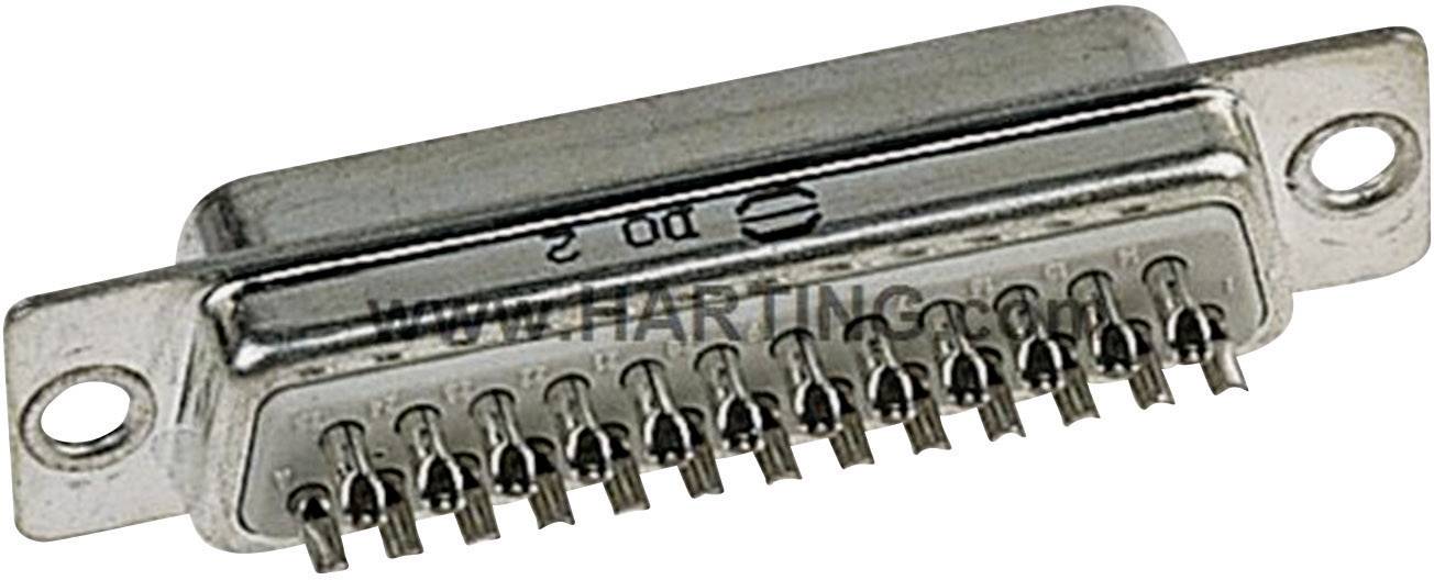 Metallischer D-Sub-Stecker mit 25 Pins, geeignet für industrielle oder elektronische Verbindungen. Stapelbar und gesteckt.
