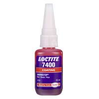 Flasche mit roter Flüssigkeit, Aufschrift 'Loctite 7400 Coating', 20 ml, für Schutzanwendungen.