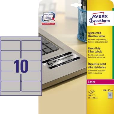 Avery-Zweckform L6012-20 Typenschild-Etiketten 96 x 50.8mm Polyester-Folie Silber 200 St. Permanent haftend Laserdrucker