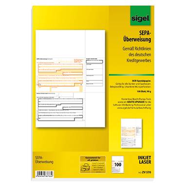 Sigel Überweisung Formular ZV572 DIN A4 Anzahl der Blätter: 250 ZV572