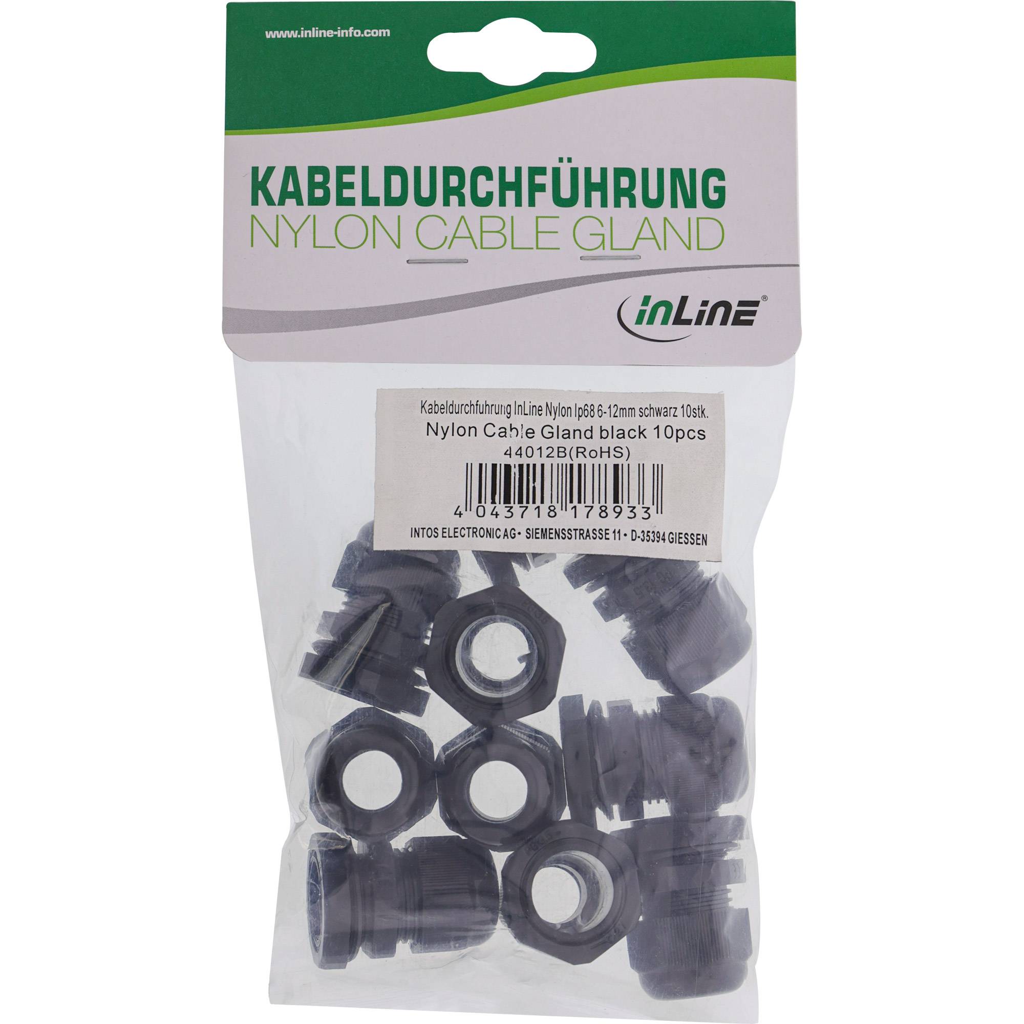 InLine® Kabeldurchführung PG 13.5 Nylon IP68 6-12mm, schwarz, 10 Stück /