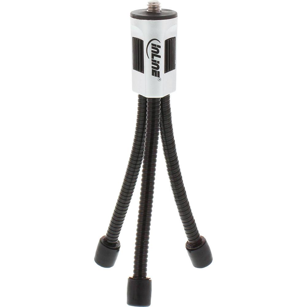 Mini-Stativ, 120mm, flexible Metallfüße mit Gummikappen, silber/schwarz